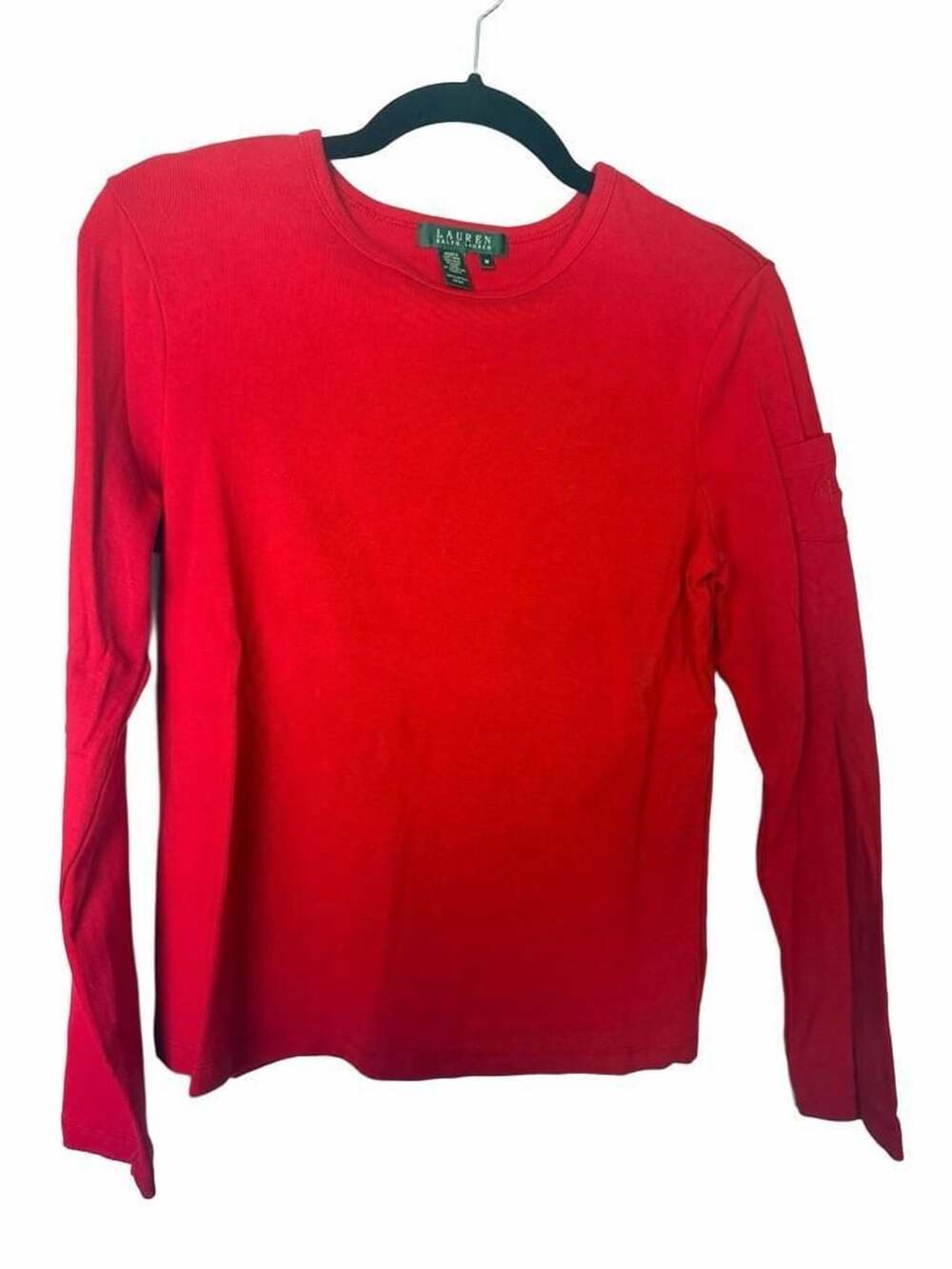 Lauren Ralph Lauren Long Sleeve Ribbed Tee Size M Red Cotton_169